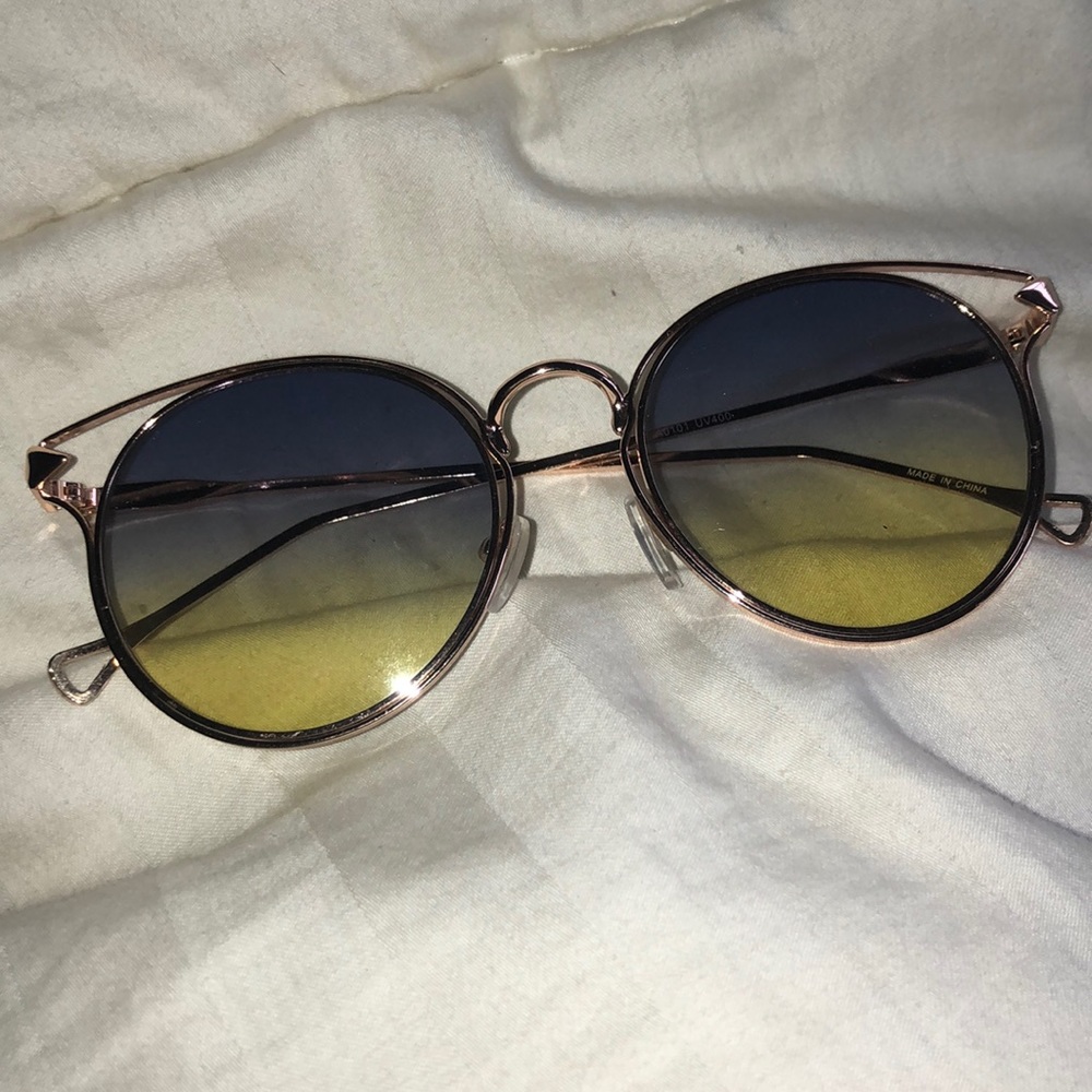 ombré blue green gold rimmed sunglasses